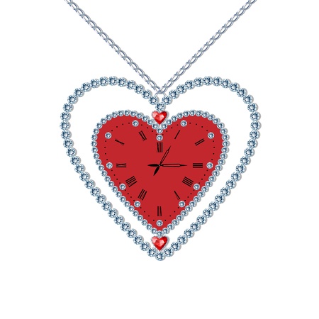 Heart-clock with diamonds and chain isolated on white backgroundのイラスト素材