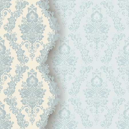 Vintage blue damask invitation card with floral elementsのイラスト素材