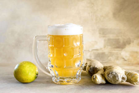 Organic Ginger Ale Soda in a Glass with Lemon and Lime. high quality photoの写真素材