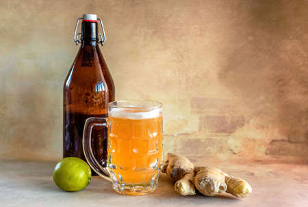 Organic Ginger Ale Soda in a Glass with Lemon and Lime. high quality photoの写真素材