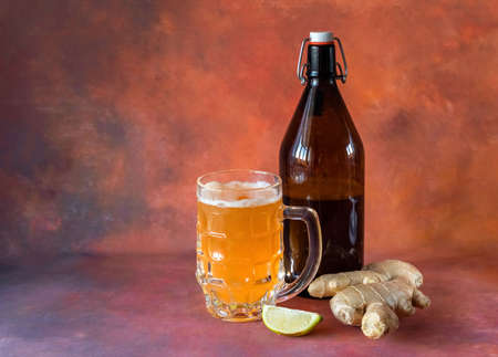 Organic Ginger Ale Soda in a Glass with Lemon and Lime. high quality photoの写真素材