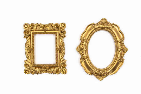 Retro gold or bronze frame with patterns for photos, text, images or paintings isolated on a white...