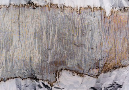 Crumpled and shiny silver paper background. high quality photoの写真素材