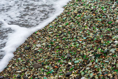 Glass Bay in Vladivostok. Sea-polished colored glass on the beach. Background, texture. high quality photoの写真素材
