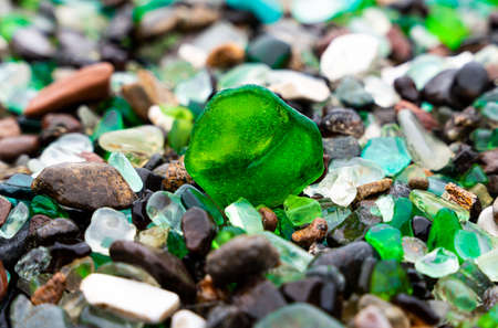 Glass Bay in Vladivostok. Sea-polished colored glass on the beach. Background, texture. high quality photoの写真素材