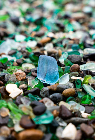 Glass Bay in Vladivostok. Sea-polished colored glass on the beach. Background, texture. high quality photoの写真素材