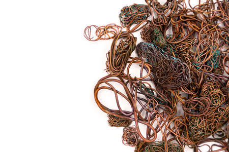 Burned copper wire isolated on white background. high quality photoの写真素材