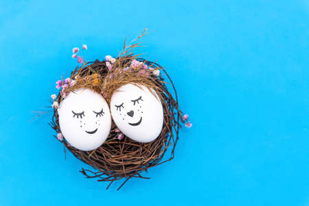 Easter eggs with happy faces. Close up, isolated. happy easter. high quality photoの写真素材