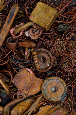 A pile of copper scrap for recycling. Copper is mainly heat pipes and heat exchangers from laptop cooling systems. high quality photoの写真素材