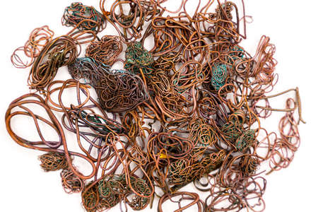 Burned copper wire isolated on white background. high quality photoの写真素材