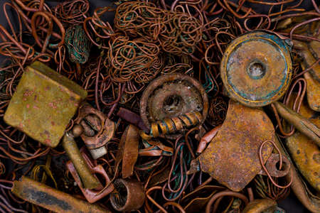 Close-up of copper waste in the form of copper wires, coils and transformers in a landfill. high quality photoの写真素材