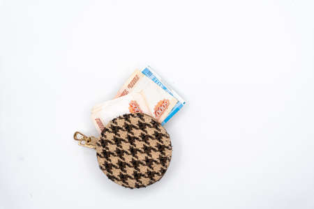 Cash banknotes of five thousand Russian rubles. A stack of banknotes close-up in a wallet. isolate on gray background. high quality photoの写真素材