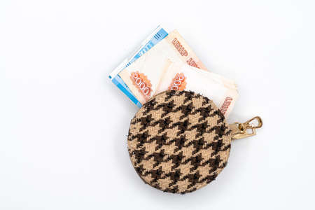 Cash banknotes of five thousand Russian rubles. A stack of banknotes close-up in a wallet. isolate on gray background. high quality photoの写真素材