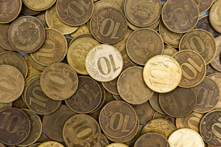 Russian coins, rubles. Background and texture of Russian money. high quality photoの写真素材
