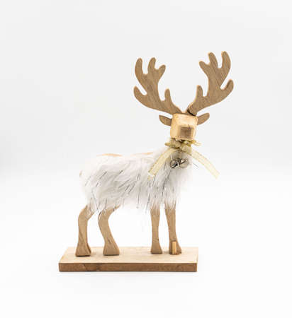 wooden carve deer isolate on white background. high quality photoの写真素材