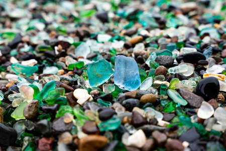 Glass Bay in Vladivostok. Sea-polished colored glass on the beach. Background, texture. high quality photoの写真素材