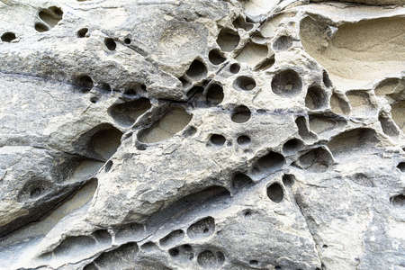 texture of porous stones on the beach, nature, natural phenomena, brown gray stonesの写真素材