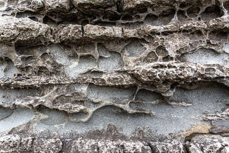 texture of porous stones on the beach, nature, natural phenomena, brown gray stones. high quality photoの写真素材