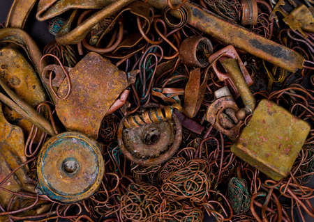 A pile of copper scrap for recycling. Copper is mainly heat pipes and heat exchangers from laptop cooling systems. high quality photoの写真素材