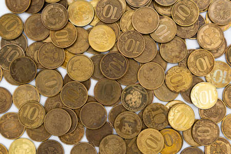 Russian coins, rubles. Background and texture of Russian money. high quality photoの写真素材
