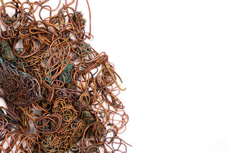 Burned copper wire isolated on white background. high quality photoの写真素材