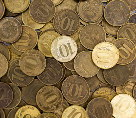 Russian coins, rubles. Background and texture of Russian money. high quality photoの写真素材