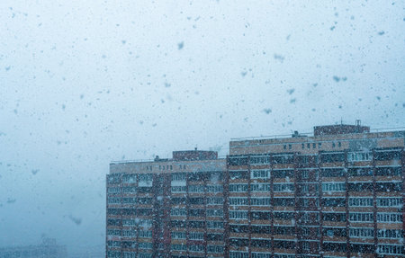 Close-up of a snowy frosty winter morning. snowing. high quality photoの写真素材