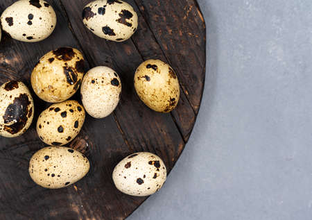 Quail eggs on a gray background. Proper nutrition. diet food. high quality photoの写真素材