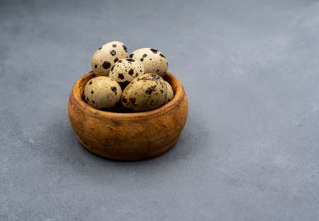 Quail eggs on a gray background. Proper nutrition. diet food. high quality photoの写真素材