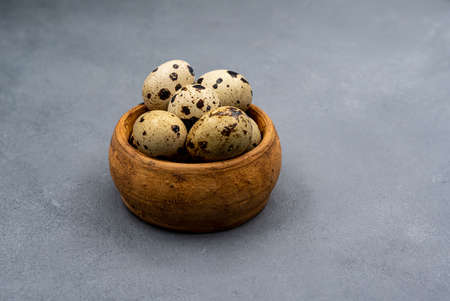 Quail eggs on a gray background. Proper nutrition. diet food. high quality photoの写真素材