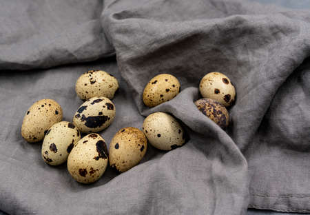 Quail eggs on a gray background. Proper nutrition. diet food. high quality photoの写真素材