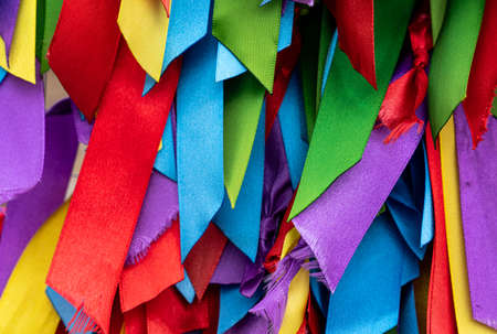 Background texture of a bright and colorful background from colored ribbons. high quality photoの写真素材