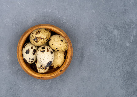 Quail eggs on a gray background. Proper nutrition. diet food. high quality photoの写真素材