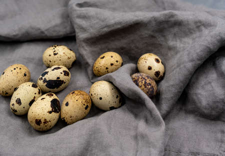 Quail eggs on a gray background. Proper nutrition. diet food. high quality photoの写真素材