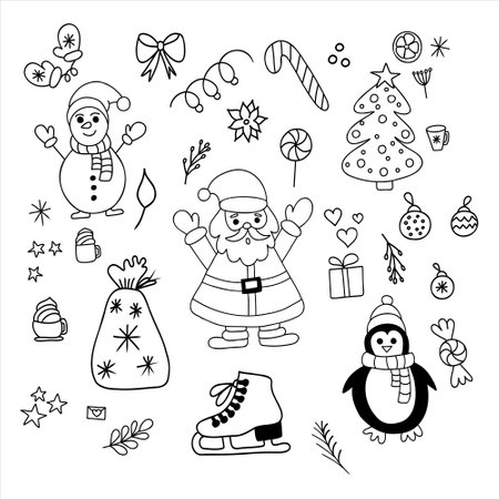 Set of cute Christmas doodles. vector illustrationのイラスト素材