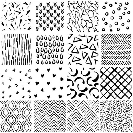 Vector set of sixteen geometric patterns. Modern stylish textures. Repeating backgrounds. vector illustrationのイラスト素材