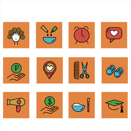 Hair salon icon set. Included the icons as hair cut, cleaning, barber, hair dryer, clipper, hair curler and more. vector illustrationのイラスト素材