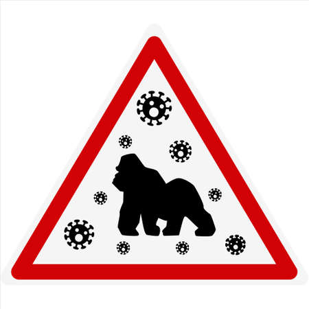 Vector illustration of monkey icon with virus cells. new virus Monkeypox 2022 - disease transmitted by monkey, monkey in simple flat style isolatedのイラスト素材