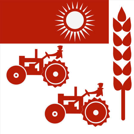 Agriculture concept. Tractor plows the field. The process of tillage. Rural life. Farmland vector illustration.のイラスト素材