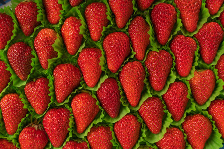 Strawberry factory packaging for wholesaleの写真素材