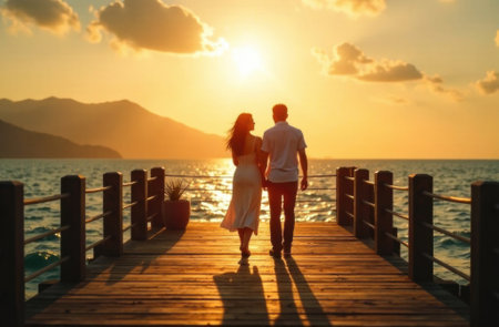 young couple man and woman hugging at sunset, love concept, valentines dayの素材