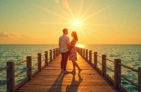 young couple man and woman hugging at sunset, love concept, valentines dayの素材