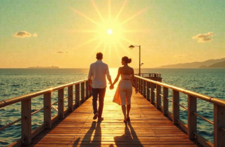 young couple man and woman hugging at sunset, love concept, valentines dayの素材