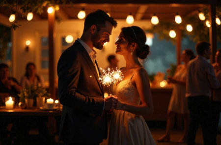 young couple in love holding sparklers, love concept, Valentines Dayの素材