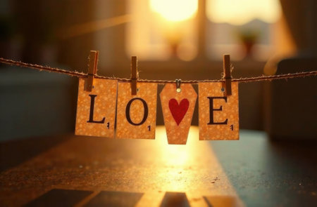 Love letters on string, love concept, valentines dayの素材