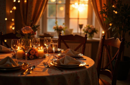 romantic dinner by candlelight, concept love, romance, valentines dayの素材