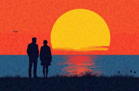 young couple man and woman hugging at sunset, love concept, valentines dayの素材