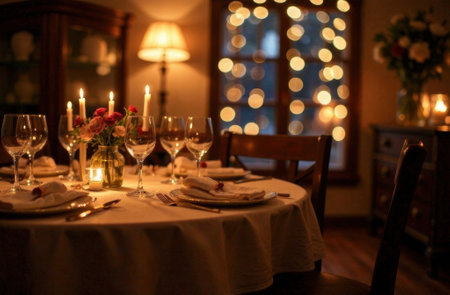 romantic dinner by candlelight, concept love, romance, valentines dayの素材