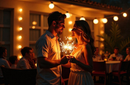 young couple in love holding sparklers, love concept, Valentines Dayの素材