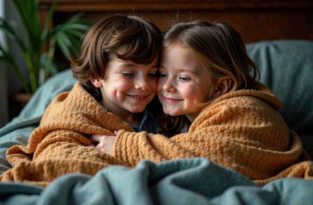 brother and sister huggingの素材